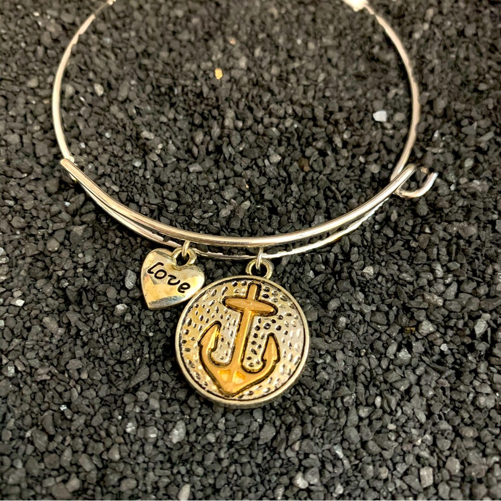 Anchor Heart Love Distressed Bangle Charm Bracelet.